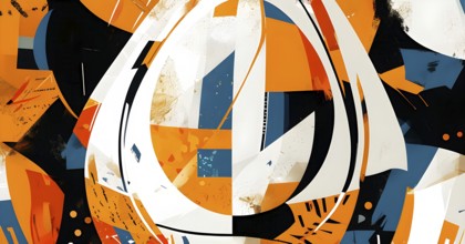 Illustration of an abstract Easter egg design with geometric patterns, bold colors, and a mix of