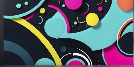 Minimalist illustration featuring abstract shapes in neon colors to convey fun and ease, AI