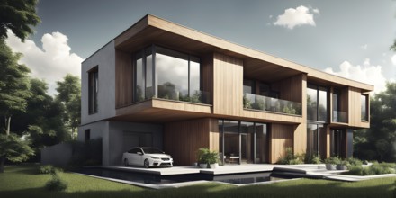 Three dimensional render of a modern ecological real estate residential house, AI gnerated, AI