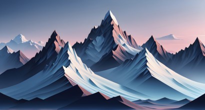 Abstract mountain range made of clean, geometric shapes with varying tones of grey and white, AI