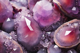 Close up of violet crystal geodes. KI generiert, generiert AI generated