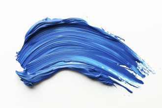 Thick blue acrylic oil paint brush stroke on white background. KI generiert, generiert, AI