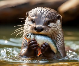 An otter eats a fish, AI generated, AI generated