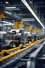 AI generated automotive assembly line in car manufacturing progression with automated machines