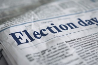 Newspaper with headline 'Election day'. Generative Ai, AI generated