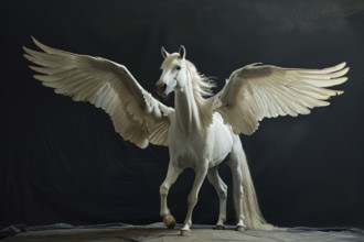 Beautiful Pegasus on black background. KI generiert, generiert, AI generated