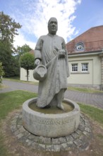 Monument to Sebastian Kneipp 1821-1897 in the water basin with jug, man, sculpture, water, carry,