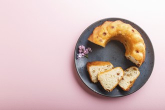 Cakes with on a pink pastel background, top view. top view, flat lay, copy space