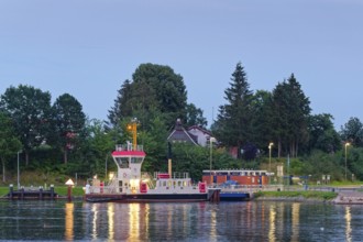 The Pillau canal ferry at the Sehestedt-Süd ferry terminal on the Kiel Canal. Sehestedt,