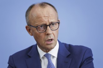 Friedrich Merz, CDU party chairman, at the Federal Press Conference on the consequences of Solingen