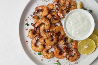 Fried shrimp, headless, with spices, grilled, homemade, no people