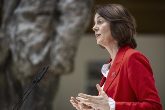 Katarina Barley, SPD lead candidate for the European elections, at a press conference in Berlin, 12