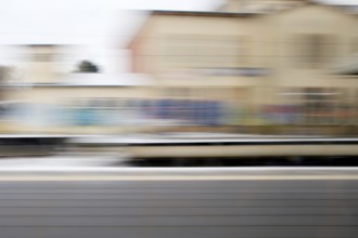 Long exposure from a moving train, Schwelm, North Rhine-Westphalia, Germany, Europe