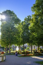 Spa garden, at the Regentenbau, Bad Kissingen, Rhön, Lower Franconia, Franconia, Bavaria, Germany,