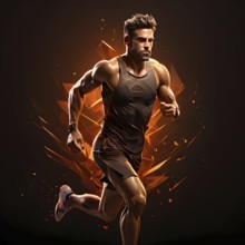 Marathon runner transforming into fluid abstract shapes, AI generated