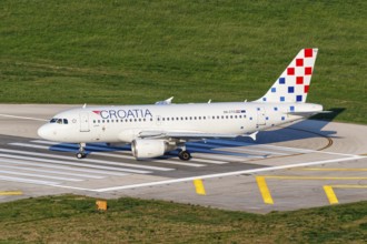 A Croatia Airlines Airbus A319 aircraft with the registration 9A-CTG at Split Airport, Croatia,