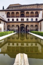 Myrtle courtyard with water basin, arabesque Moorish architecture, Patio de los Arrayanes, Comares