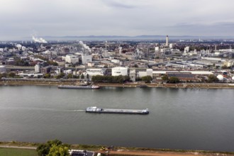 Aerial view of the BASF plant in Ludwigshafen. BASF SE, based in Ludwigshafen am Rhein, is the