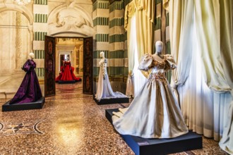 Exhibition of magnificent evening dress creations by fashion designer Roberto Capucci, 17th century