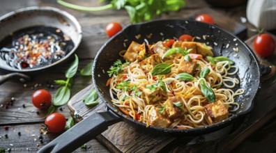 Healthy plate of tofu mixed with other foods to boost healthy diet, AI generated