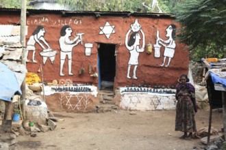 Amhara region, in the Falasha village of Wolleka near Gondar, Gonder, Jewish village, woman selling