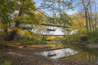 Portland Mills Covered Bridge, built in 1856 near Guion in Parke County, Indiana, USA, North