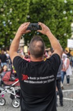 Participants in a demonstration against the Corona measures, compulsory masks, with slogan from the