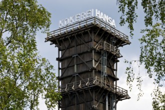 The extinguishing tower with the lettering of the Hansa coking plant, landmark in