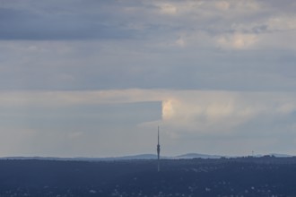 Rain clouds at the Dresden television tower, Landscape, Babisnau, Saxony, Germany, Europe