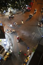 Mopeds in the old town at night, bird's eye view, Hanoi, Vietnam, Asia