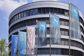 Flags of the companies Goldbeck, Start North Rhine-Westphalia, Anchor Rechtsanwälte and the health