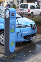 Electric filling station, charging station for electric cars, city car sharing in Monheim, Germany,