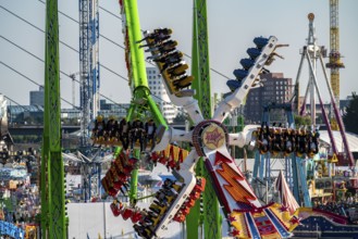 The Rhine Fair in Düsseldorf, in the Rhine meadows in the Oberkassel district, on the Rhine, North