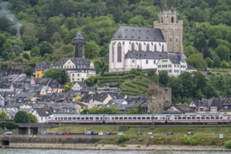 Left bank of the Rhine railway line in the Upper Middle Rhine Valley, near Oberwesel, IC train