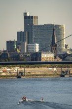 Skyline of Düsseldorf on the Rhine, Oberkassler Bridge, Düsseldorf, North Rhine-Westphalia,