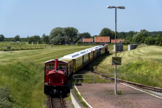 North Sea island of Langeoog, island railway, transports passengers to and from the ferry to the