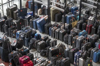 Luggage storage, cloakroom, in an exhibition hall, at the Hannover Messe, Lower Saxony, Germany,