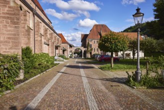 Church of St Nicholas, square, trees, lantern, Am Kirchplatz, Kappelrodeck, Black Forest,