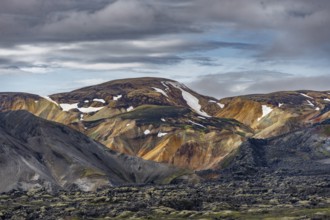 Rhyolite mountains, volcanic landscape, colourful erosion landscape with mountains,