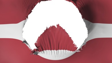 Large hole in the Latvian flag, white background, 3d rendering