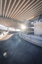 A spiral path in a multi-storey car park with bright sunlight, Kaufland Calw multi-storey car park,