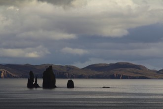 The Drongs seen from Braewick, Eshaness peninsula, Shetland, Scotland, United Kingdom, Europe