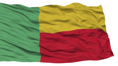 Isolated Benin Flag, Waving on White Background, High Resolution