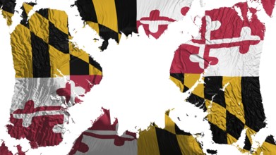 Maryland state torn flag fluttering in the wind, over white background, 3d rendering