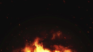 A wide fire with sparks background, 3D illustration