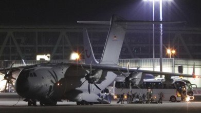 Airbus A400M military transport aircraft of the German Air Force landed at Stuttgart Airport with