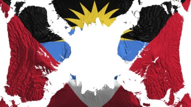 Antigua and Barbuda torn flag fluttering in the wind, over white background, 3d rendering