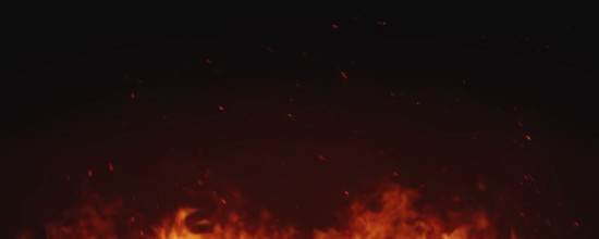 A wide fire with sparks background, 3D illustration