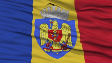 Closeup Bucharest City Flag, Capital City of Romania, Waving in the Wind