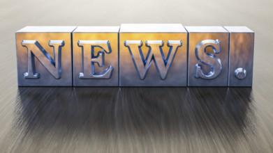 Letterpress type word news in orange light 3d illustration